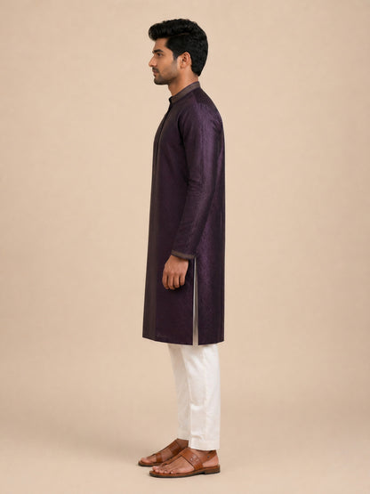 Wine Art Silk Jaquard Kurta Set Festive Wear