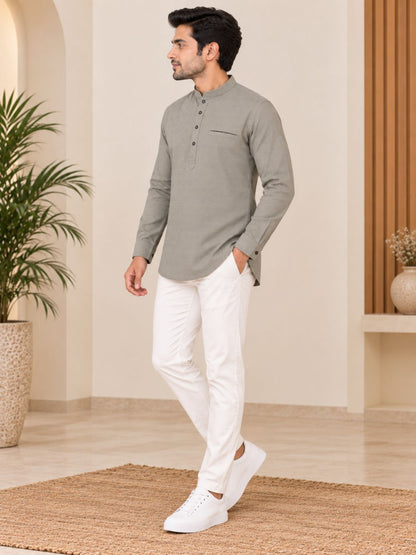 Sand Plain Textured Short Kurta