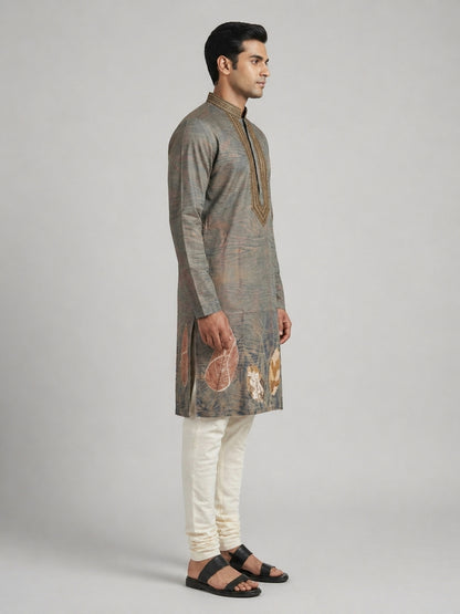 Mehendi   Art Silk  Foil Printed Kurta Set Festive Wear