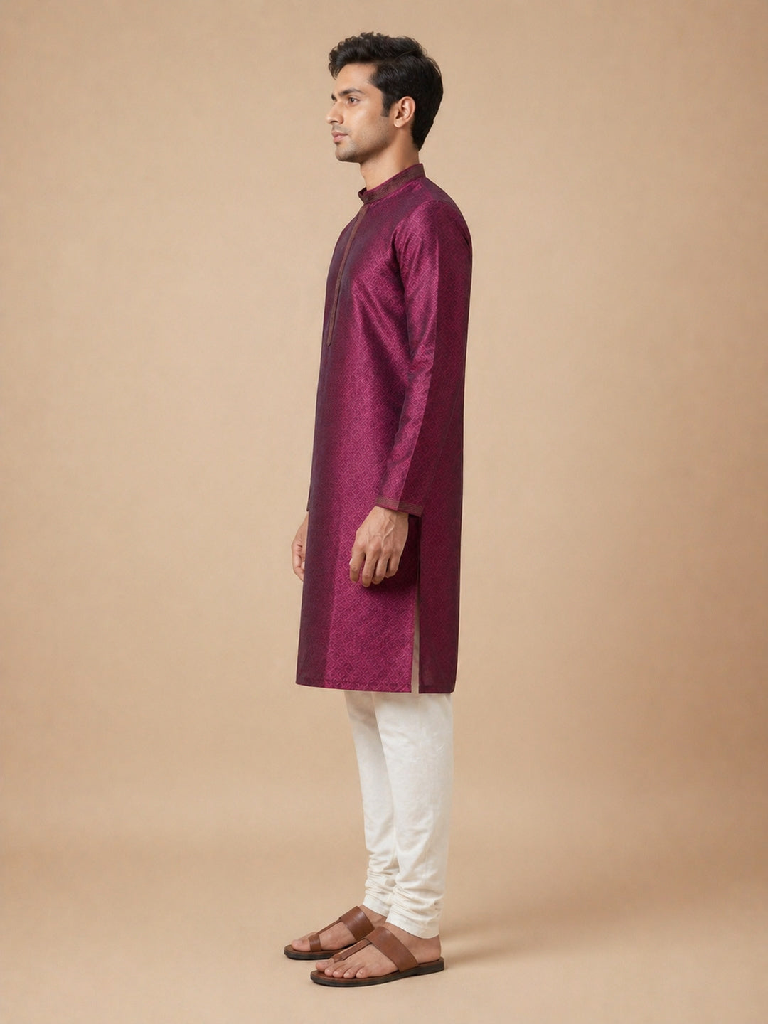 Maroon  Art Silk Jaquard Kurta Set Festive Wear