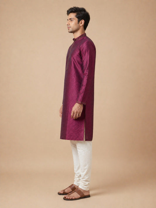 Maroon  Art Silk Jaquard Kurta Set Festive Wear