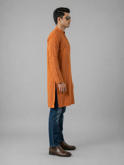 Mustard Art Silk Plain Long Kurta for Casual Wear