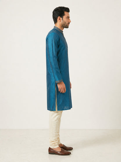 Teal Blue  Art Silk Jaquard Kurta Set Festive Wear