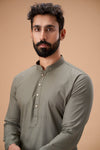 Olive Green Pure Cotton Self Jaquard Kurta Pyjama