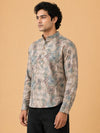 Beige Linen Printed Short Kurta