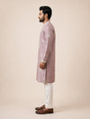 Onion Pink Linen Thread Embroidered Kurta Set for Festive Wear