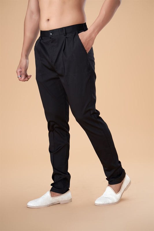 Black Cotton Lycra Pant Plain Bottom