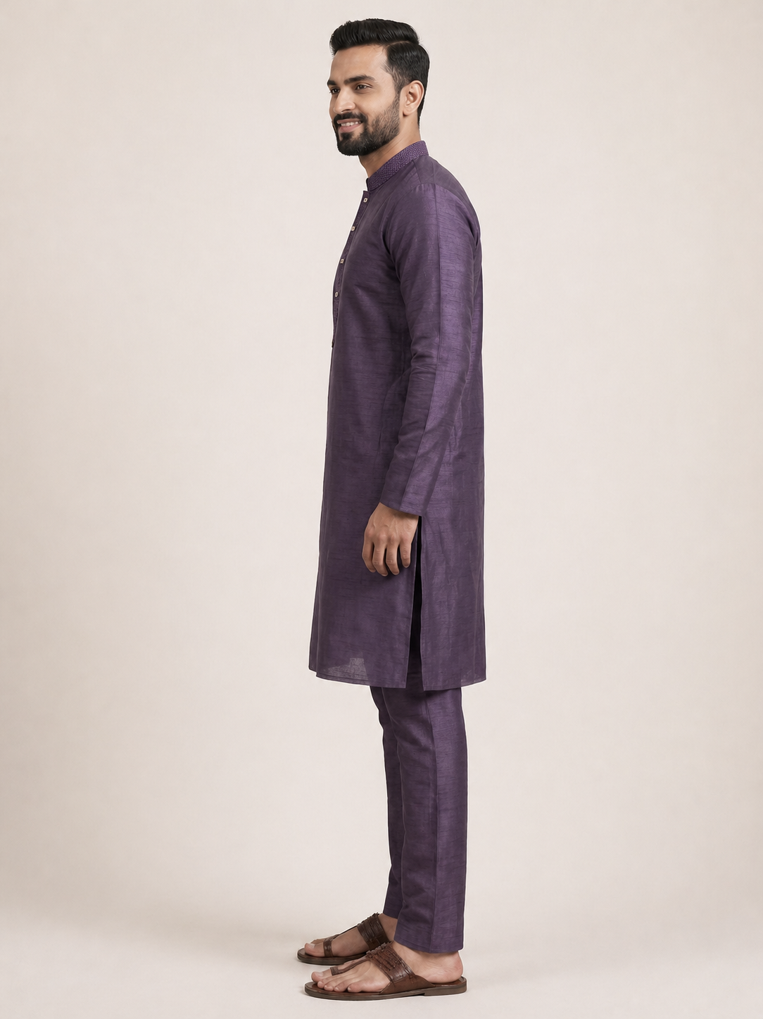 Purple Art Silk Plain Kurta Set Festive Wear
