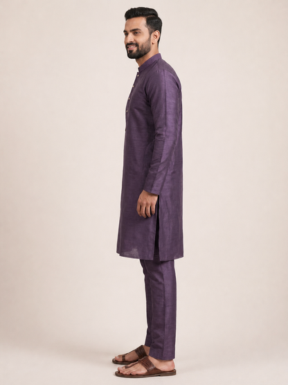 Purple Art Silk Plain Kurta Set Festive Wear