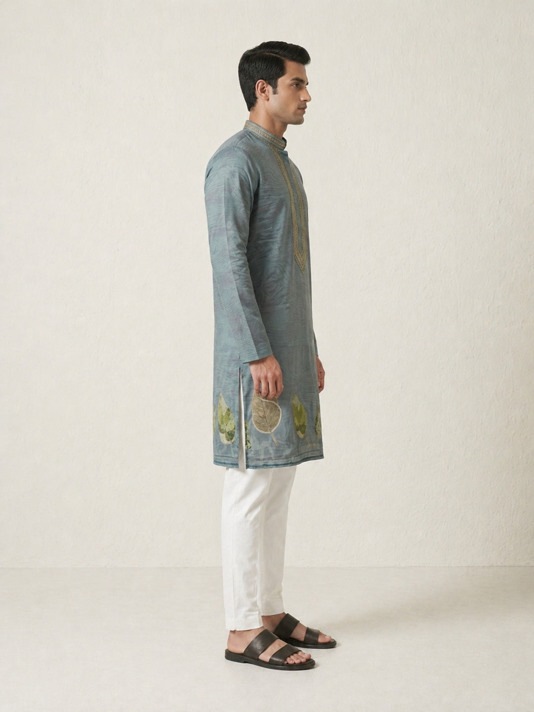 Gray  Art Silk  Foil Printed Kurta Set Festive Wear