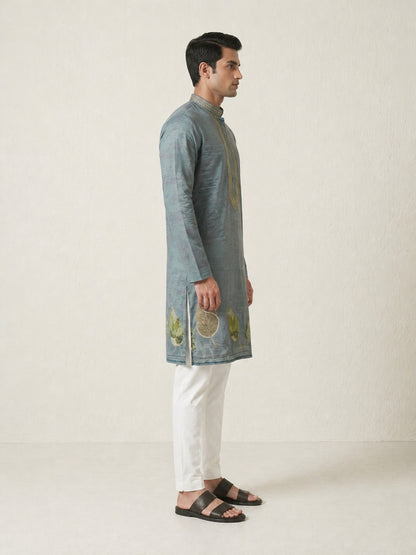 Gray  Art Silk  Foil Printed Kurta Set Festive Wear