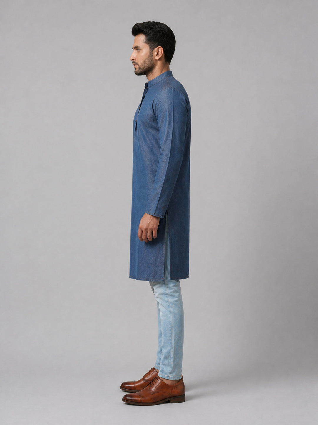 Gray Art Silk Plain Long Kurta for Casual Wear