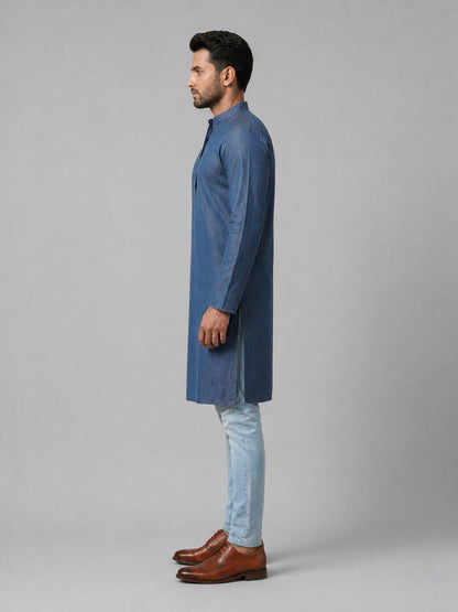 Gray Art Silk Plain Long Kurta for Casual Wear