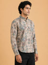 Beige Linen Printed Short Kurta