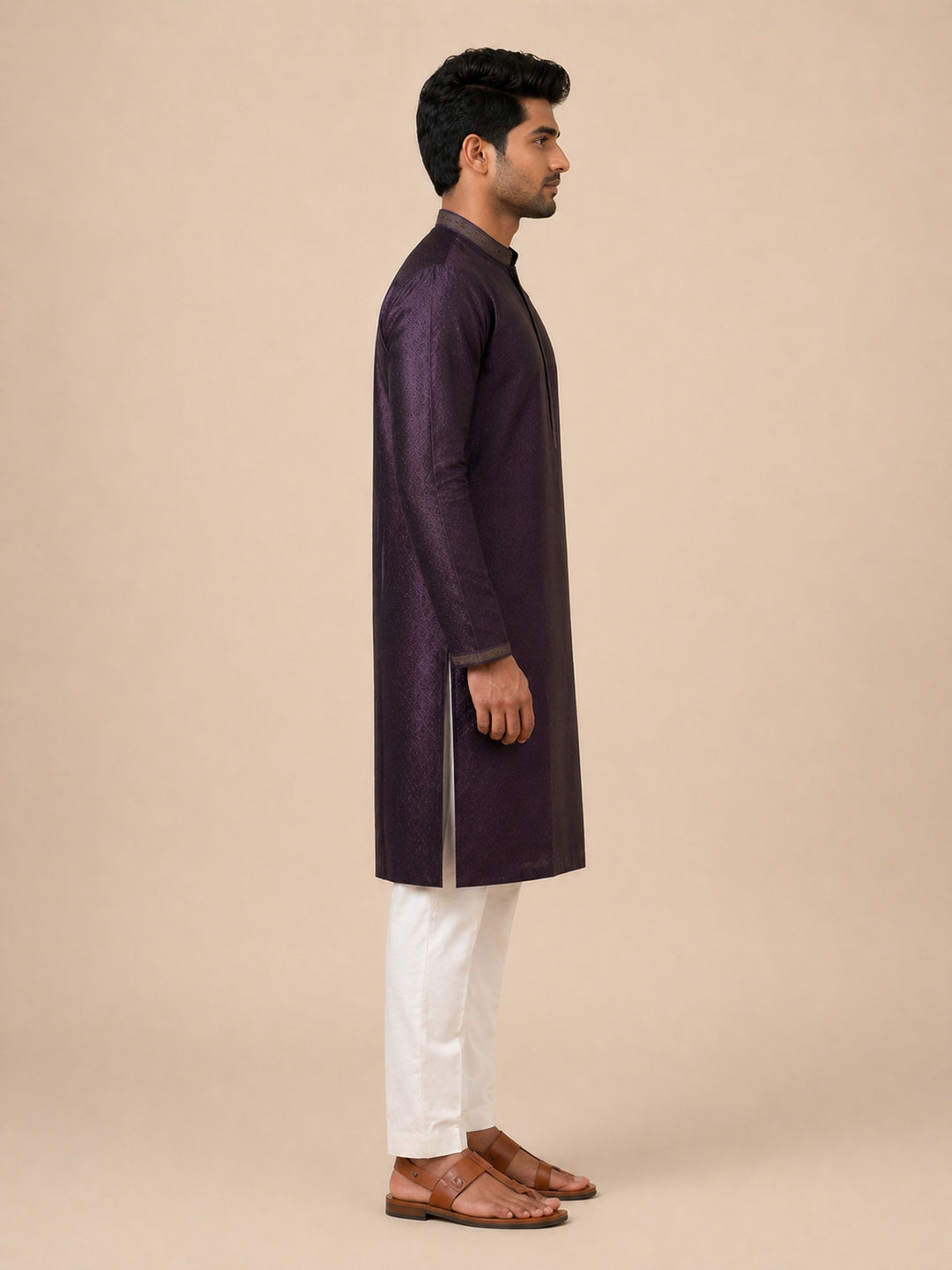Wine Art Silk Jaquard Kurta Set Festive Wear