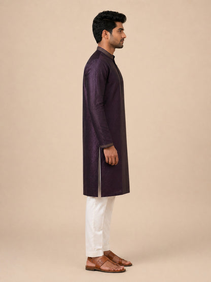 Wine Art Silk Jaquard Kurta Set Festive Wear