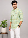 Pista Green Cotton Printed Short Kurta