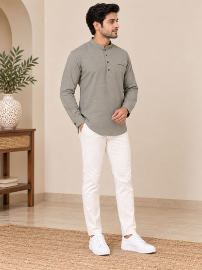 Sand Plain Textured Short Kurta