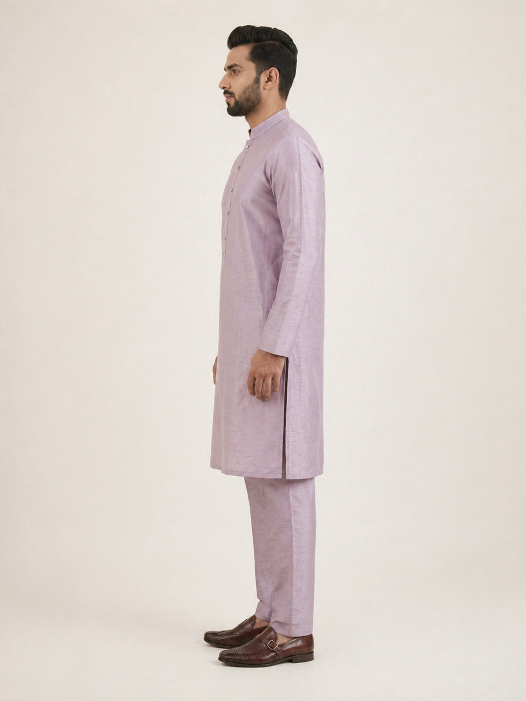 Lavender Art Silk Plain Kurta Set Festive Wear