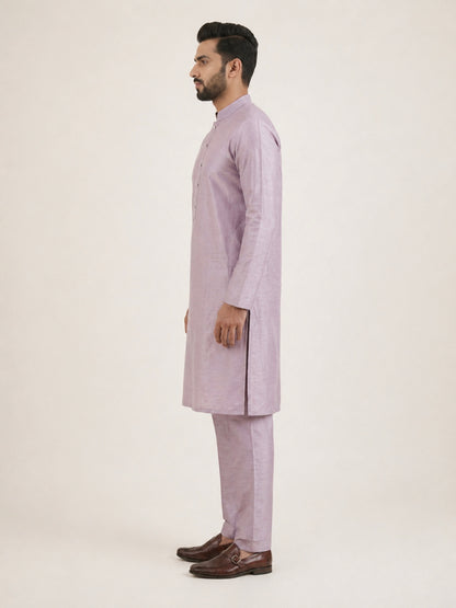 Lavender Art Silk Plain Kurta Set Festive Wear