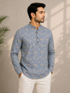 Pearl Grey Cotton Printed Short Kurta