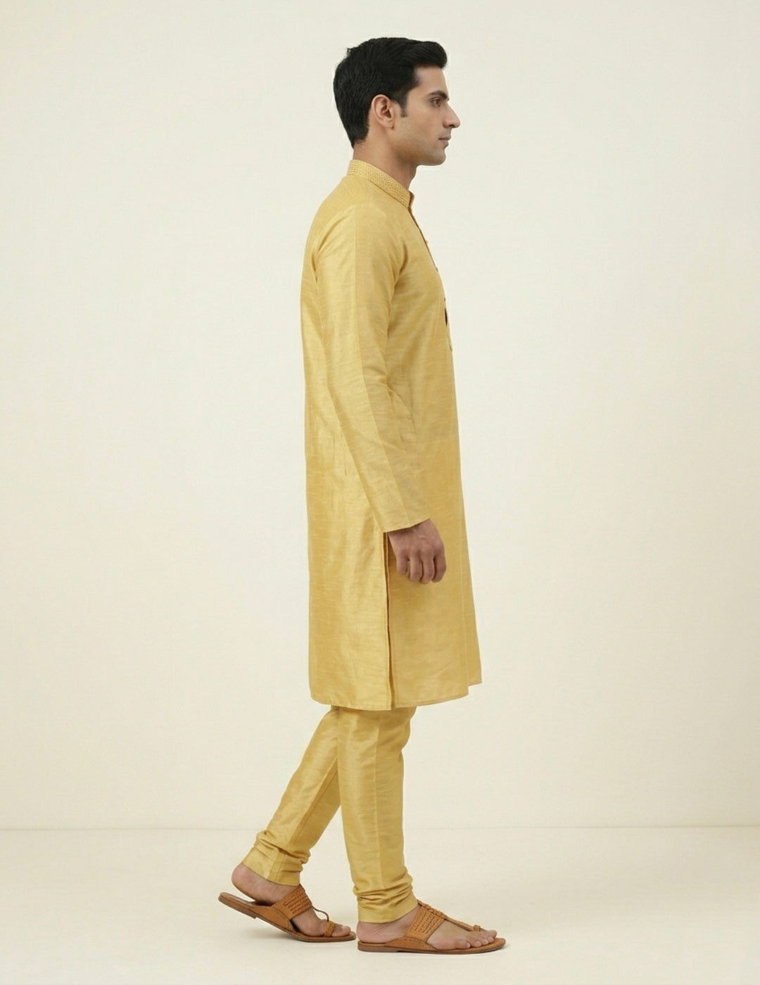 Lemon Yellow Art Silk Plain Kurta Set Festive Wear