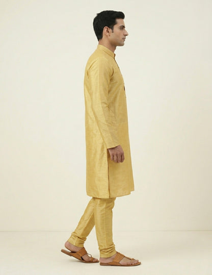 Lemon Yellow Art Silk Plain Kurta Set Festive Wear