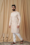 Beige Matka Silk Embroidered Kurta Pyjama