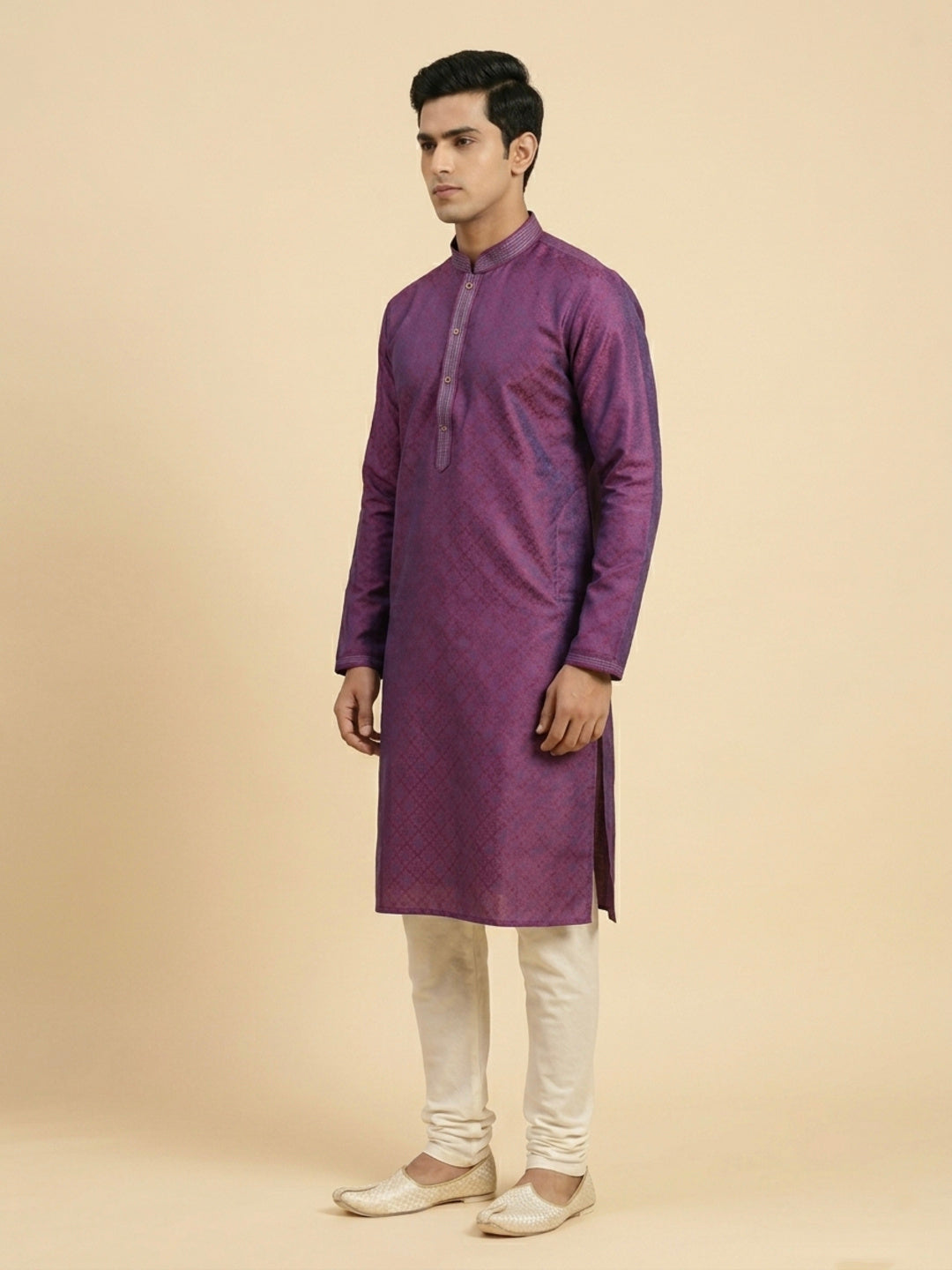 Purple  Art Silk Jaquard Kurta Set Festive Wear