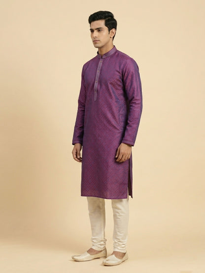 Purple  Art Silk Jaquard Kurta Set Festive Wear