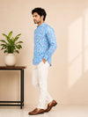 Sky Blue Cotton Printed Short Kurta
