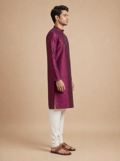 Maroon  Art Silk Jaquard Kurta Set Festive Wear