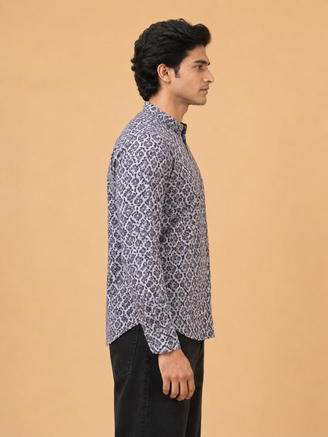 Gray Linen Printed Short Kurta