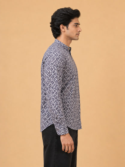 Gray Linen Printed Short Kurta