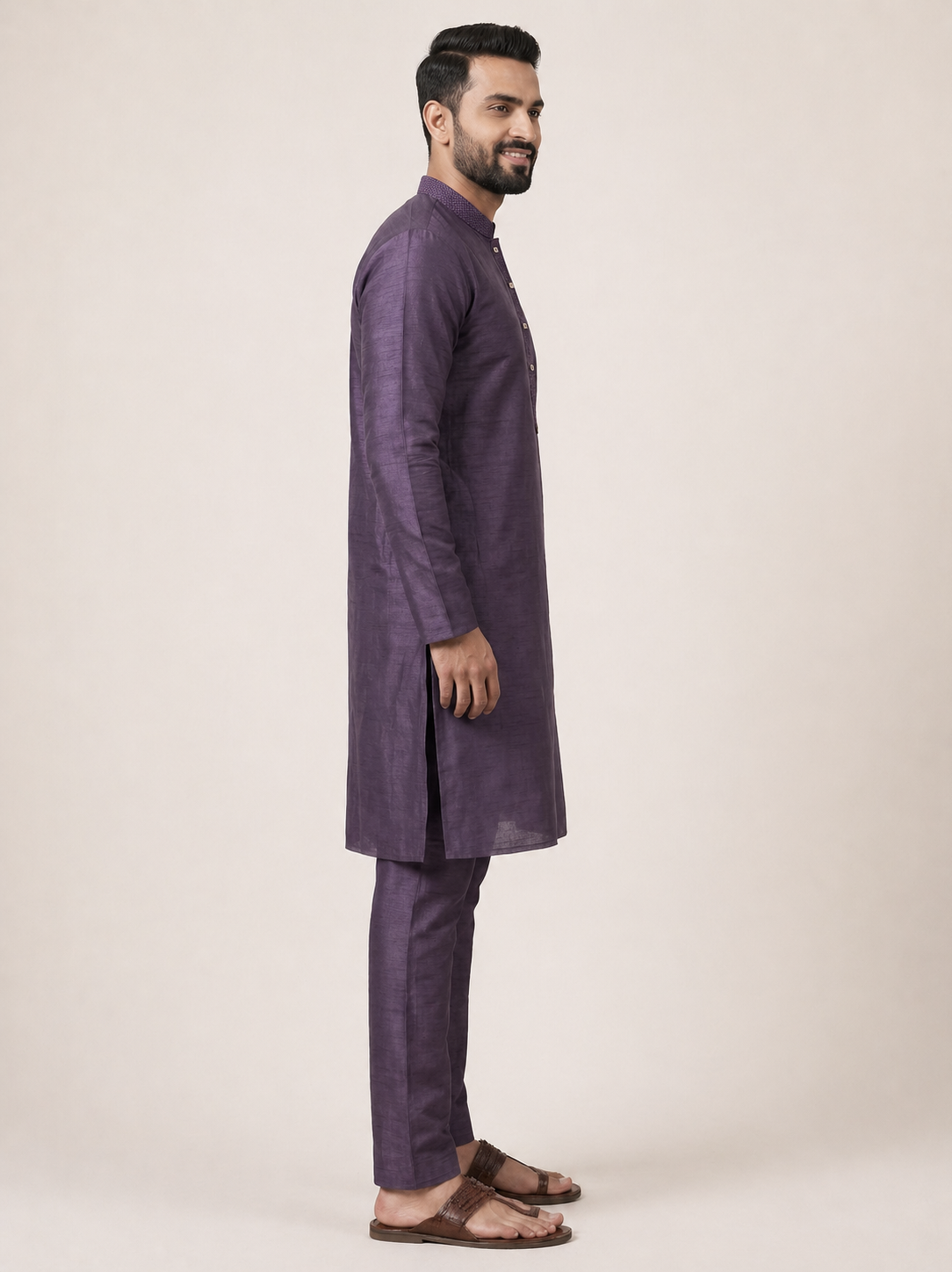 Purple Art Silk Plain Kurta Set Festive Wear
