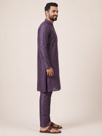 Purple Art Silk Plain Kurta Set Festive Wear