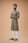 Olive Green Pure Cotton Self Jaquard Kurta Pyjama
