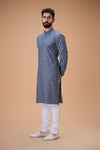 Gray Pure Cotton Self Jaquard Kurta Pyjama