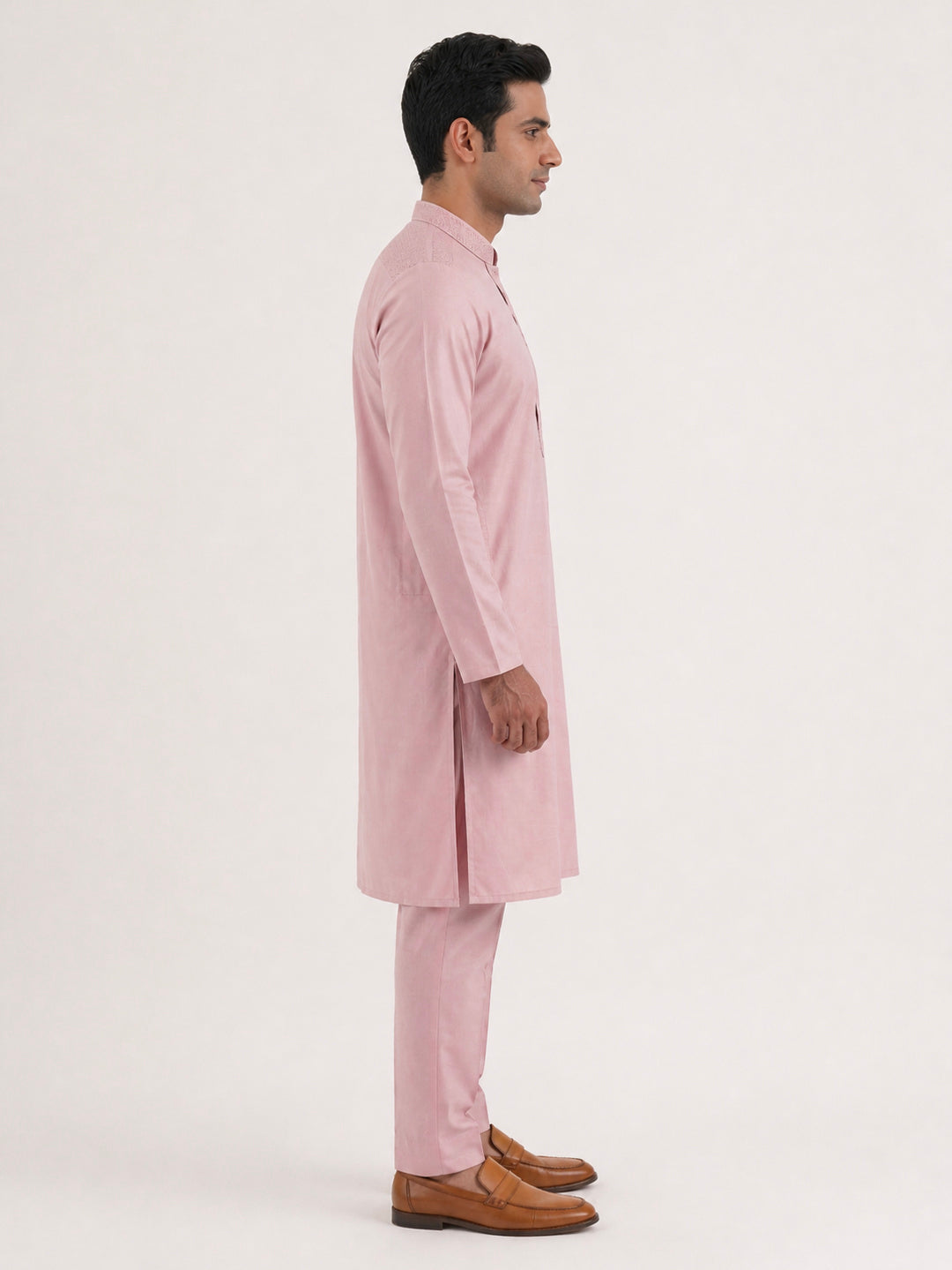 Onion Pink Art Silk Plain Kurta Set Festive Wear