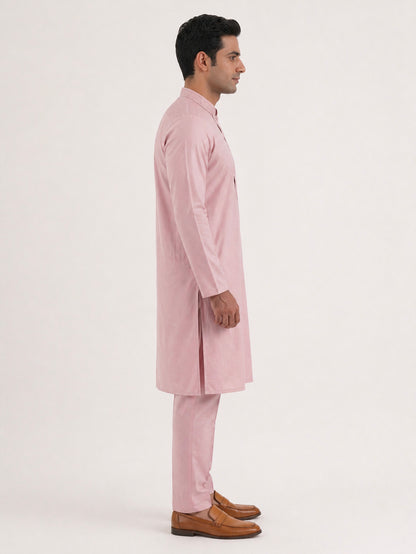 Onion Pink Art Silk Plain Kurta Set Festive Wear