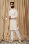 Beige Matka Silk Embroidered Kurta Pyjama