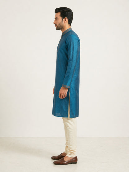 Teal Blue  Art Silk Jaquard Kurta Set Festive Wear