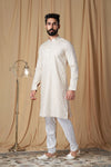 Beige Matka Silk Embroidered Kurta Pyjama