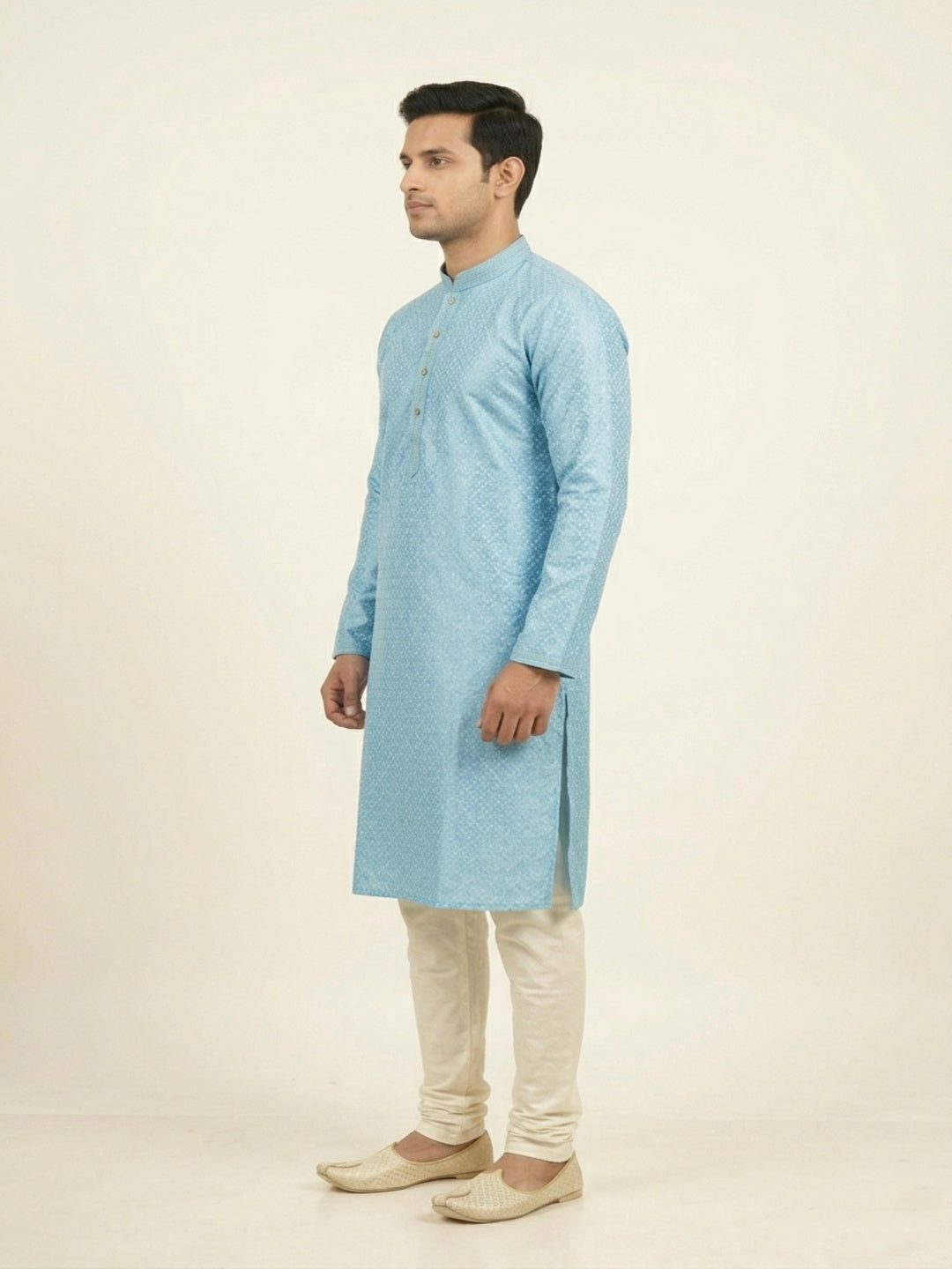 Sky Blue  Art Silk Jaquard Kurta Set Festive Wear