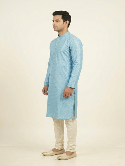Sky Blue  Art Silk Jaquard Kurta Set Festive Wear