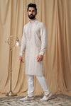 Beige Tusser Embroidered Kurta Pyjama