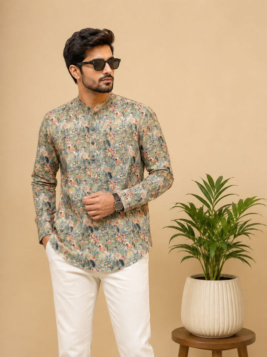 Coffee Brown Cotton Printed Short Kurta