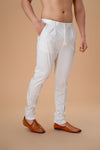 Off White Cotton Lycra Pant Plain Bottom