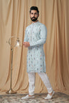 Sky Blue Muslin Mirror and Embroidered Kurta Pyjama