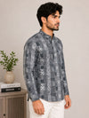 Ash Grey Cotton Printed Short Kurta